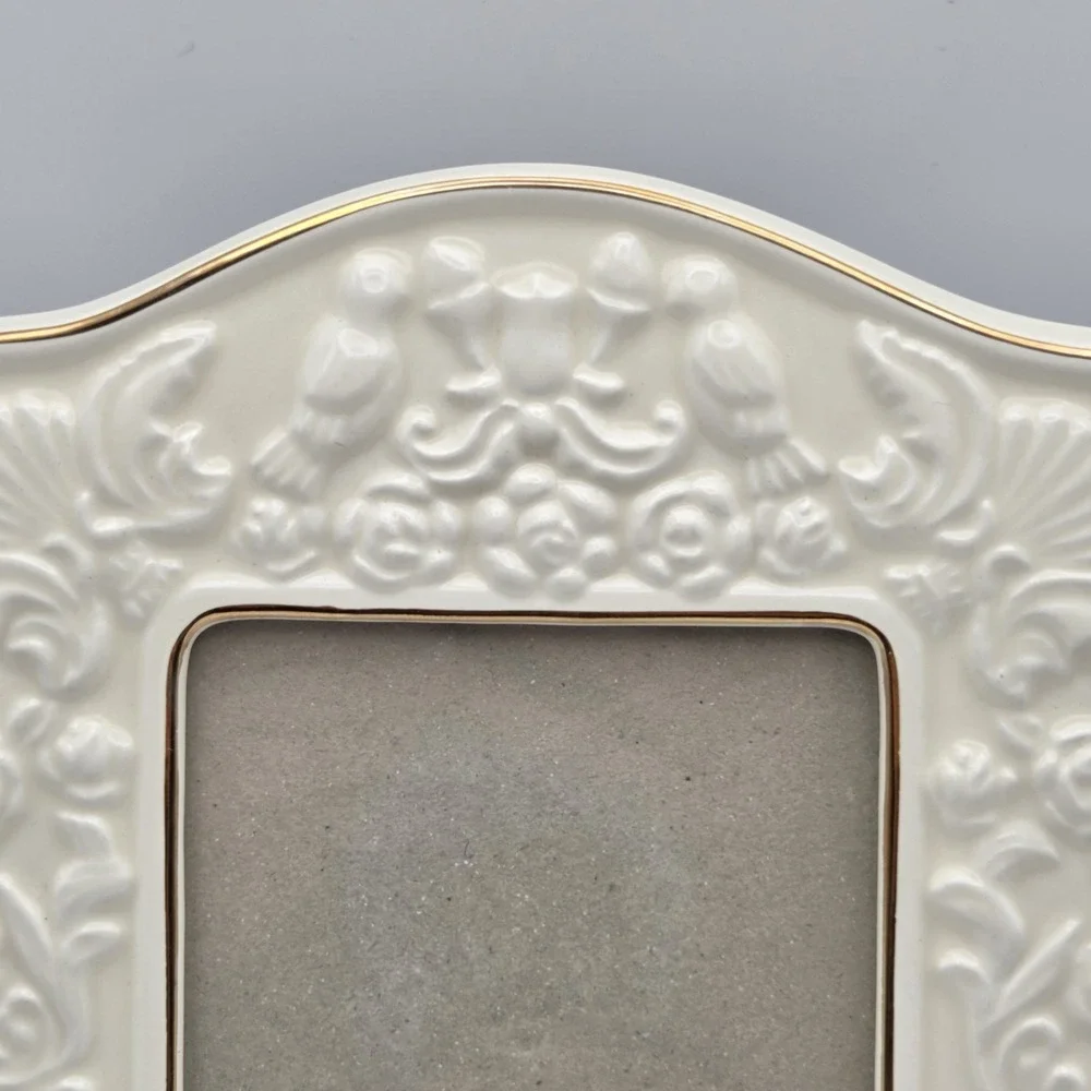 Vintage 80s Philip Whitney 5 x 3 1/2 Porcelain Frame With 22 Karat Gold Accents